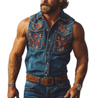 Men's Denim Sleeveless Shirt | Summer Fashion | Retro Western Style | Cowboy Embroidery | High-Quality Fabric | Breathable Comfort | Stylish Motifs | Versatile Casual Wear
