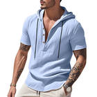Men's Hooded T-Shirt | Henley Collar | Solid Color | Breathable Cotton | Slim Fit | Short Sleeve | Casual Wear | Versatile Everyday Style