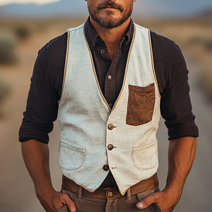 Men's Western Cowboy Vest | V-Neck Single Breasted | Cotton Polyester Blend | Classic Button Closure | Casual & Formal Outerwear | Sizes S-3XL