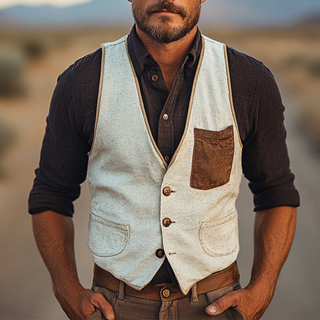 Men's Western Cowboy Vest | V-Neck Single Breasted | Cotton Polyester Blend | Classic Button Closure | Casual & Formal Outerwear | Sizes S-3XL