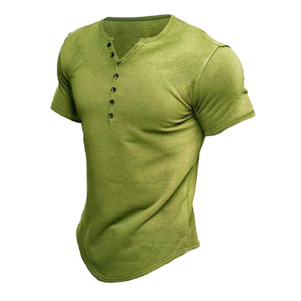 Men's Short Sleeve Button Henley T-Shirt | Solid Color | Classic Design | Breathable Soft Fabric | Casual Versatile Top | Relaxed Fit | Ideal for Work or Layering | Comfortable Everyday Wear