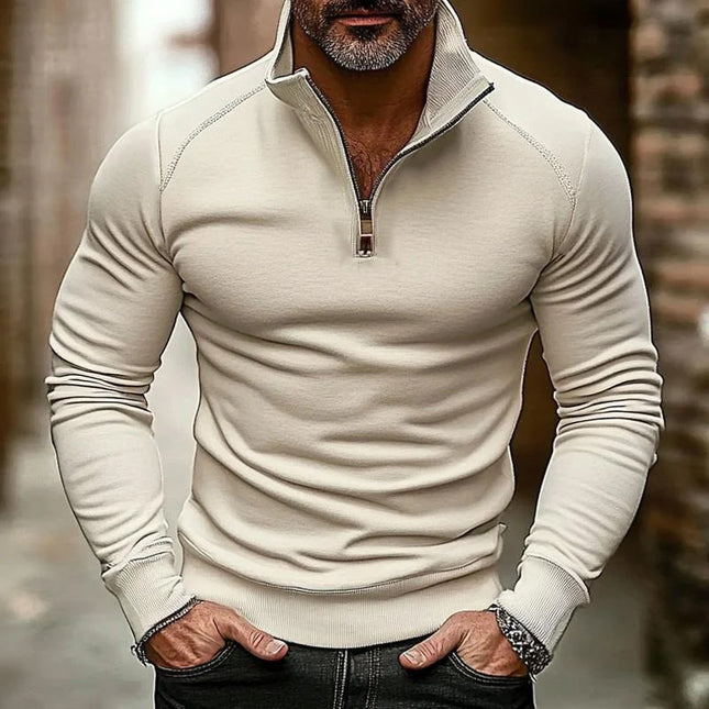 Men's Stand Collar Sweatshirt | Casual Solid Color | Long Sleeve | Cotton Blend | Comfortable Fit | Versatile Everyday Wear | Available in Black, Navy, Gray, White | Soft Breathable Fabric