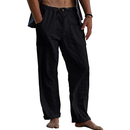 Men's Cotton Linen Pants | Casual Solid Color | Breathable Lightweight Fabric | Elastic Waistband with Drawstring | Relaxed Fit | Functional Pockets | Easy Care | Versatile Everyday Wardrobe Essential