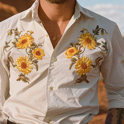 Men's Long Sleeve Floral Embroidery Shirt | Casual Dress Shirt | Pointed Collar | Breathable Fabric | Stylish Everyday Wear | Versatile Casual & Semi-Formal Shirt | Unique Floral Elegance | Sizes Available