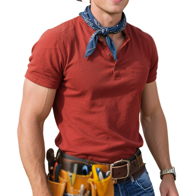 Men's Retro Western Cotton T-Shirt | Washed Henley Collar | Casual Short Sleeve | Vintage Cowboy Style | Breathable & Durable Fabric | M-3XL | Perfect for Spring Summer | Ideal for Casual Outings