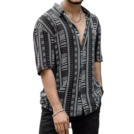 Men's Retro Print Short Sleeve Shirt | Vintage Style Casual Top | Lightweight Cotton Blend | Button-Up | Regular Fit | Classic Collar | Breathable Material | Eye-Catching Design | Ideal for Summer Wardrobe