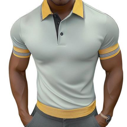 Men's Colorblock Polo Shirt | Summer Business Casual | Short Sleeve Cotton Blend | S-3XL Sizes | Breathable Fabric | Classic Button Placket | Versatile Style
