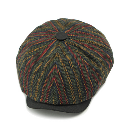 Men's Vintage Bohemian Striped Newsboy Cap | Cotton Linen Blend | Adjustable Fit | Classic Rounded Crown | Multicolor Striped Design | Stylish Lightweight Hat for Casual or Semi-Formal Outfits