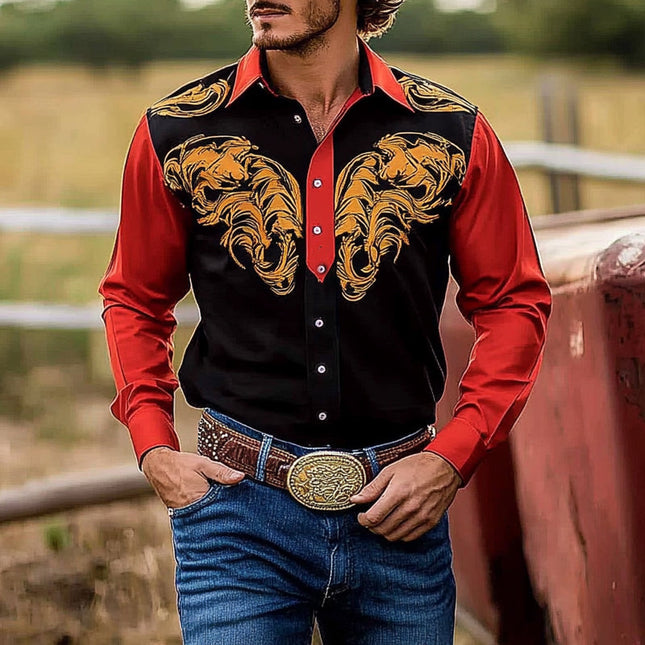 Men's Long Sleeve Shirt | Contrast Print Design | Classic Pointed Collar | Versatile for Formal & Casual Wear | Modern & Stylish | Machine Washable | Perfect for All Seasons | Adds Flair to Wardrobe