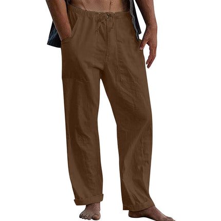 Men's Cotton Linen Pants | Casual Solid Color | Breathable Lightweight Fabric | Elastic Waistband with Drawstring | Relaxed Fit | Functional Pockets | Easy Care | Versatile Everyday Wardrobe Essential
