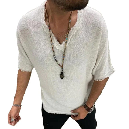 Men's V-neck T-shirt | Cotton Linen Blend | Loose Fit | Short Sleeves | Breathable & Durable | Casual Wear