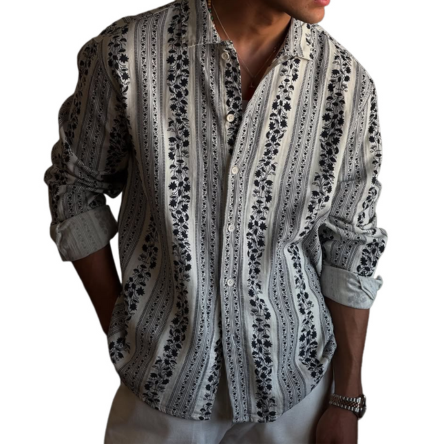 Men's Long Sleeve Casual Shirt | Fashion Print Lapel | Breathable Fabric | Stylish Design | Multiple Sizes | Versatile for Daily Wear & Social Events