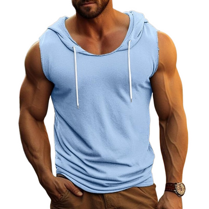 Men's Hooded Sleeveless Tank Top | Solid Color | Sportswear | Lightweight & Breathable Fabric | Casual & Activewear | Ideal for Workouts & Outdoor Activities | Relaxed Fit | Versatile Street Style