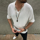 Men's V-neck T-shirt | Cotton Linen Blend | Loose Fit | Short Sleeves | Breathable & Durable | Casual Wear