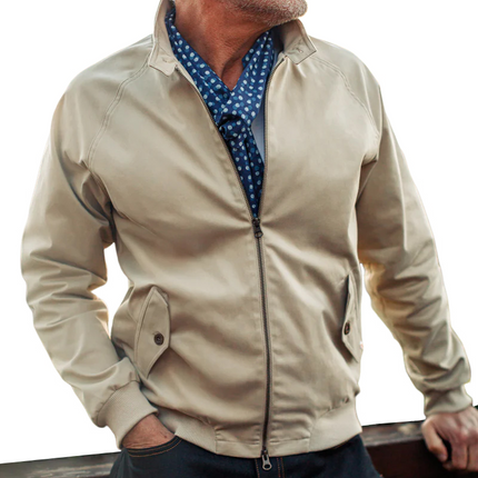 Men's Vintage Khaki Jacket | Stand Collar | Zip-Up | Slim Fit | Long Sleeves | Durable Fabric | Casual or Smart-Casual Wear | Earthy Shade | Streetwear or Layering | Available in S to 3XL