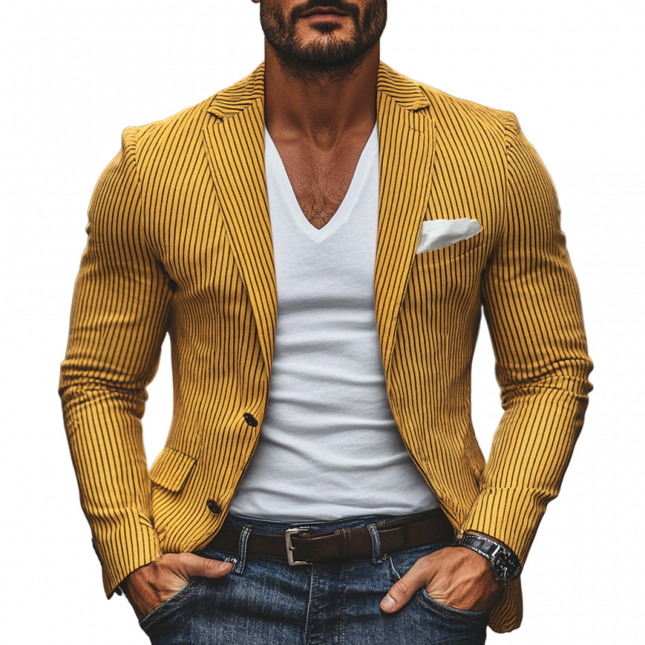 Men's Linen Blazer | Breathable Lightweight Pinstripe Outerwear | Notched Lapel | Single Breasted Slim Fit | Sophisticated Casual Jacket | Versatile Summer Coat | Dress Up or Down | Multiple Sizes