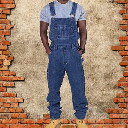Men's Casual Washed Denim Overalls | Multi-pocket Design | Loose Fit | Adjustable Straps | Washed Vintage Look | Durable Cotton Denim | Functional Details | Versatile Style