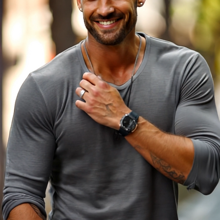 Men's Long Sleeve T-Shirt | Casual Solid Color | Round Neck | Breathable Soft Cotton Blend | Versatile & Durable | Classic Style | Perfect for Layering | Ideal for Casual & Semi-Formal Settings