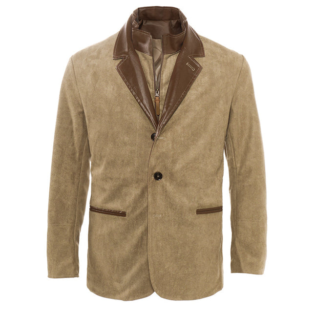 Men's Suede Leather Jacket | Vintage Buckskin Outerwear | Autumn Fashion | Long Sleeve | Adjustable Cuffs | Band Collar | Casual Rugged Style | S-3XL Sizes | Durable & Soft | Outdoor Adventures | Classic Layering