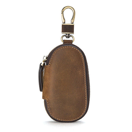 Vintage Cowhide Leather Key Bag | Premium Soft Texture | Durable with Solid Zipper | Luxurious Retro Finish | Slim Holder for Multiple Keys | Stylish Keyholder for Travel & Everyday Use