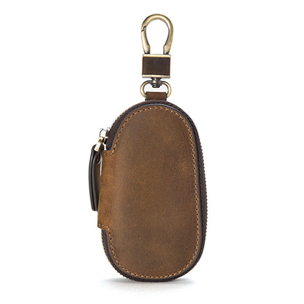 Vintage Cowhide Leather Key Bag | Premium Soft Texture | Durable with Solid Zipper | Luxurious Retro Finish | Slim Holder for Multiple Keys | Stylish Keyholder for Travel & Everyday Use