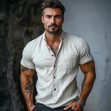 Men's Short Sleeve Shirt | Solid Color Cotton | Casual & Versatile | Classic Collar | Modern Fit | Breathable Fabric | Available in Various Sizes | Ideal for Everyday Wear | Stylish & Comfortable