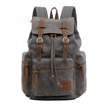 Vintage Canvas Backpack | Multi-Pocket Design | Water-Resistant Zippers | Durable High-Quality Fabric | PU Leather Straps | Adjustable for Comfort | Suitable for Hiking, Travel, School | Fits Laptops | 28x12x42cm