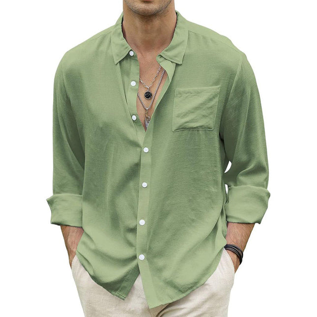 Men's Long-sleeve Shirt | Light Green Ice Silk | Casual Skin-friendly | Cooling Moisture-wicking Fabric | Breathable and Comfortable | Classic Fit with Regular Collar | Perfect for Smart-casual or Business Casual