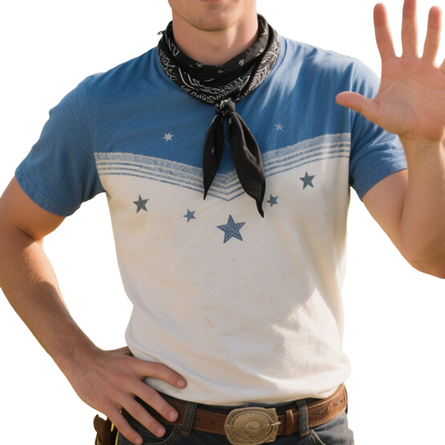 Men's Star Print T-Shirt | Retro Western Cowboy Style | Casual Summer Top | Short Sleeve | Round Neck | Breathable Cotton Blend | Vintage Design | Outdoor Adventure | Size S-3XL