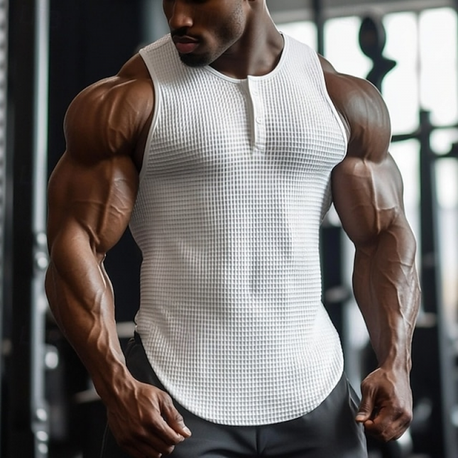 Men's Solid Color Henley Collar Sleeveless Tank Top | Lightweight Casual Summer Wear | Relaxed Fit | Breathable Fabric | Versatile for Workouts & Leisure | Stylish Men's Apparel