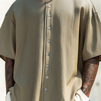 Men's Button Decorated T-Shirt | Round Neck | Short Sleeve | Loose Fit | Casual Streetwear | Soft Breathable Fabric | Fashion-Forward Design | Versatile Layering | Comfort and Style | Summer Outfits