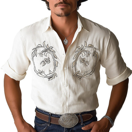 Men's Summer Western Cowboy Shirt | Embroidered Short Sleeve | Solid Color Top | Casual Button-Down | Lightweight Breathable Fabric | Classic Vintage Style | Versatile for Casual Wear