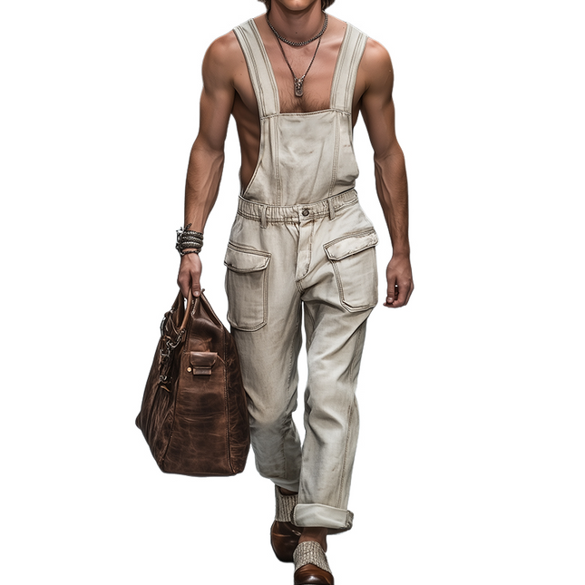 Men's Vintage Denim Washed Bib Overalls | Loose Fit | Casual Everyday Style | Comfortable Durable Fabric | Classic Relaxed Fit | Multiple Sizes | All Season Versatility | Perfect Outdoor Wear
