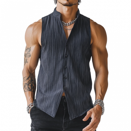 Men's Sleeveless Shirt | Casual Breathable Linen | Pinstripe Stand Collar | Slim Fit | Summer Essentials | Lightweight & Comfortable | Elegant Design | Ideal for Hot Weather | Stylish & Versatile