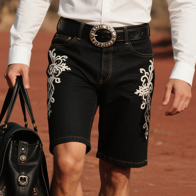 Men's Vintage Denim Shorts | Retro Embroidery | Straight-Leg | Comfortable Fit | Multiple Sizes | Durable Material | Casual Summer Style | Classic Nostalgic Design | Ideal for Outings & Festivals