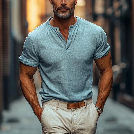 Men's Cotton Linen Blend Shirt | Short Sleeve | Button Up | Comfortable | Breathable | Solid Color | Versatile Style | Casual to Formal | Ideal for Warm Weather | Durable | Classic Design for Modern Men
