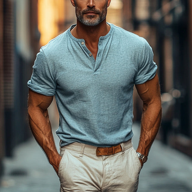 Men's Cotton Linen Blend Shirt | Short Sleeve | Button Up | Comfortable | Breathable | Solid Color | Versatile Style | Casual to Formal | Ideal for Warm Weather | Durable | Classic Design for Modern Men