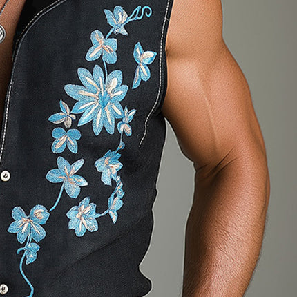 Men's Floral Embroidered Vest | Western Cowboy Style | Summer Lightweight Outerwear | Button-Down Closure | High-Quality Fabric | Tailored Fit | Versatile Fashion | MTA2877D4P