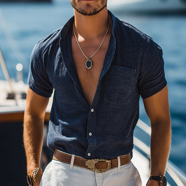 Men's Short Sleeve Linen Shirt | Retro Casual Beach Style | Lapel Collar | Streetwear | Breathable Fabric | Vintage Design | Summer & Spring Wardrobe | Multiple Sizes | Comfortable & Stylish