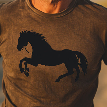 Men's Western Cowboy Style T-Shirt | Printed Crew Neck | Short Sleeve | Cotton Spandex Blend | Versatile Casual Top | Classic Design | Available in Various Sizes | Bold Cowboy Motifs