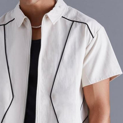 Men's Summer Shirt | Short Sleeve | Lapel Collar | Zipper Closure | Lightweight Cotton Blend | Casual & Semi-Casual | Breathable & Comfortable | Versatile Style | Easy Care | Available in Small to 3XL