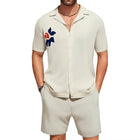 Men's Fashion Two Piece Set | Casual Knitted Jacquard | Short Sleeve Top & Shorts | Comfortable & Stylish Outfit | Trendy Pattern | Versatile & Breathable | Relaxed Fit | Multiple Colors Available | Activewear