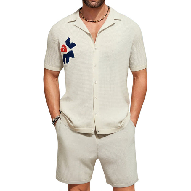 Men's Fashion Two Piece Set | Casual Knitted Jacquard | Short Sleeve Top & Shorts | Comfortable & Stylish Outfit | Trendy Pattern | Versatile & Breathable | Relaxed Fit | Multiple Colors Available | Activewear
