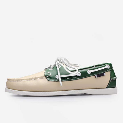 Men's Leather Moc-Toe Boat Shoes | 360° Lacing System | Rustproof Eyelets | Contrast Stitching | Flexible Outsole | Casual Cool Style | Timeless Appeal