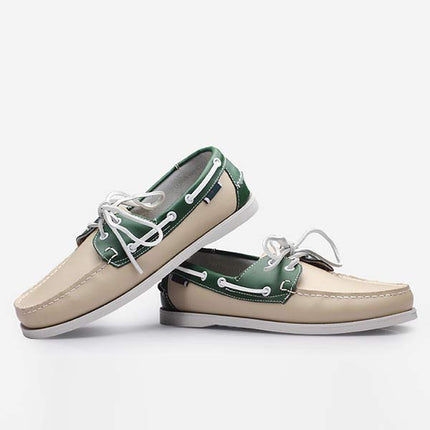 Men's Leather Moc-Toe Boat Shoes | 360° Lacing System | Rustproof Eyelets | Contrast Stitching | Flexible Outsole | Casual Cool Style | Timeless Appeal