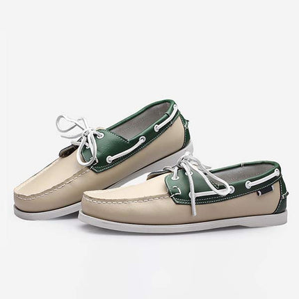 Men's Leather Moc-Toe Boat Shoes | 360° Lacing System | Rustproof Eyelets | Contrast Stitching | Flexible Outsole | Casual Cool Style | Timeless Appeal
