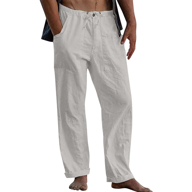 Men's Cotton Linen Pants | Casual Solid Color | Breathable Lightweight Fabric | Elastic Waistband with Drawstring | Relaxed Fit | Functional Pockets | Easy Care | Versatile Everyday Wardrobe Essential