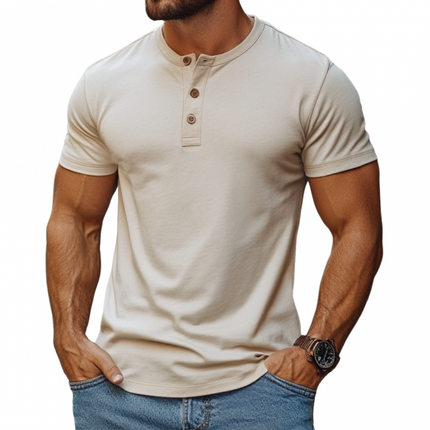 Men's Premium Cotton Henley T-Shirt | Solid Color | Slim Fit | Short Sleeve | Casual Basics | Breathable & Soft | Versatile Style | Ideal for Everyday | Quality Craftsmanship