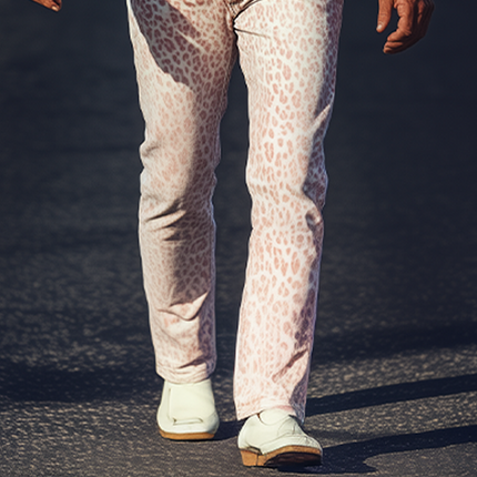 Men's Washed Denim Pants | Spring Summer Fashion | Retro Western Cowboy Style | Pink Leopard Print | Casual Wear | Comfortable Fit