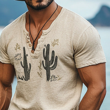 Men's T-Shirt | Casual Cactus Print | Short Sleeve | Cotton Fabric | Relaxed Fit | Round Neckline | Durable Double-Stitched | Nature-Inspired Design | Trendy Urban Style